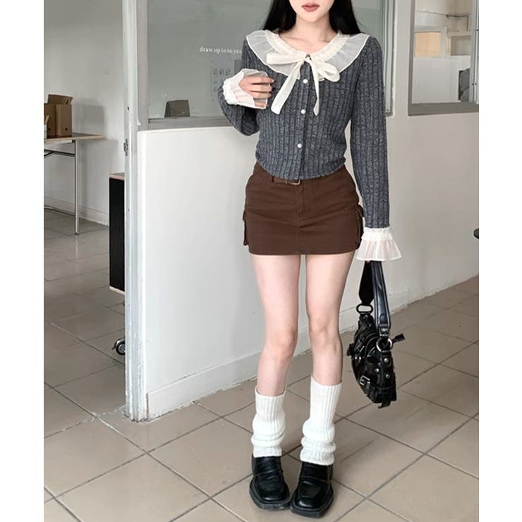 シフォンブラウスレイヤード風ニット カーディガン フリル | Riff | 詳細画像7 