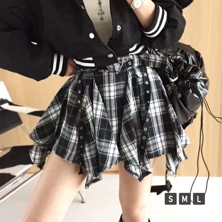 チェック柄ミニスカート インナーパンツ付き アシンメトリー | Riff | 詳細画像1 