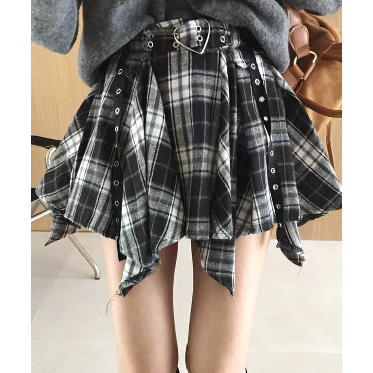 チェック柄ミニスカート インナーパンツ付き アシンメトリー | Riff | 詳細画像13 