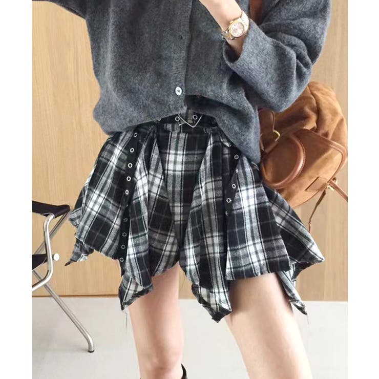 チェック柄ミニスカート インナーパンツ付き アシンメトリー | Riff | 詳細画像14 