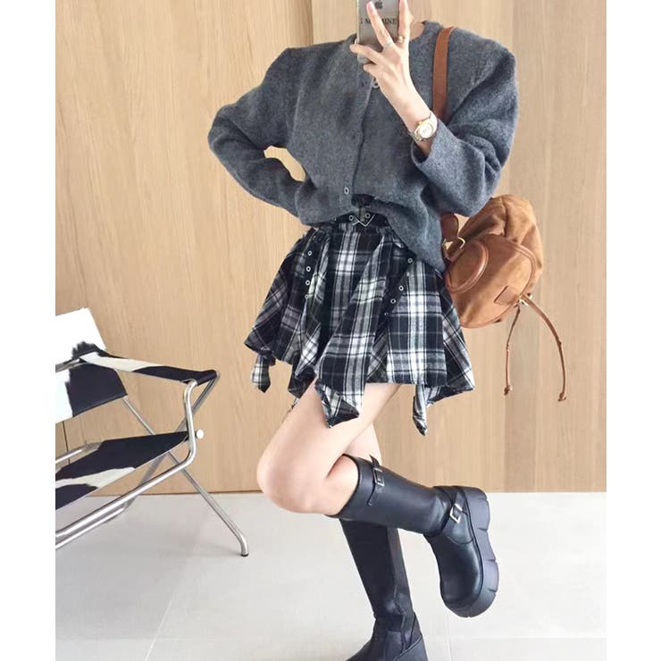 チェック柄ミニスカート インナーパンツ付き アシンメトリー | Riff | 詳細画像15 