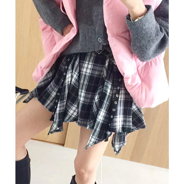 チェック柄ミニスカート インナーパンツ付き アシンメトリー | Riff | 詳細画像19 