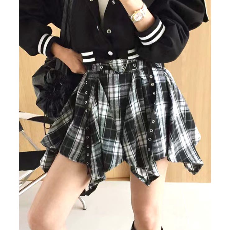 チェック柄ミニスカート インナーパンツ付き アシンメトリー | Riff | 詳細画像2 