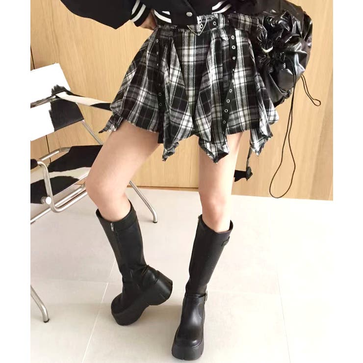 チェック柄ミニスカート インナーパンツ付き アシンメトリー | Riff | 詳細画像4 