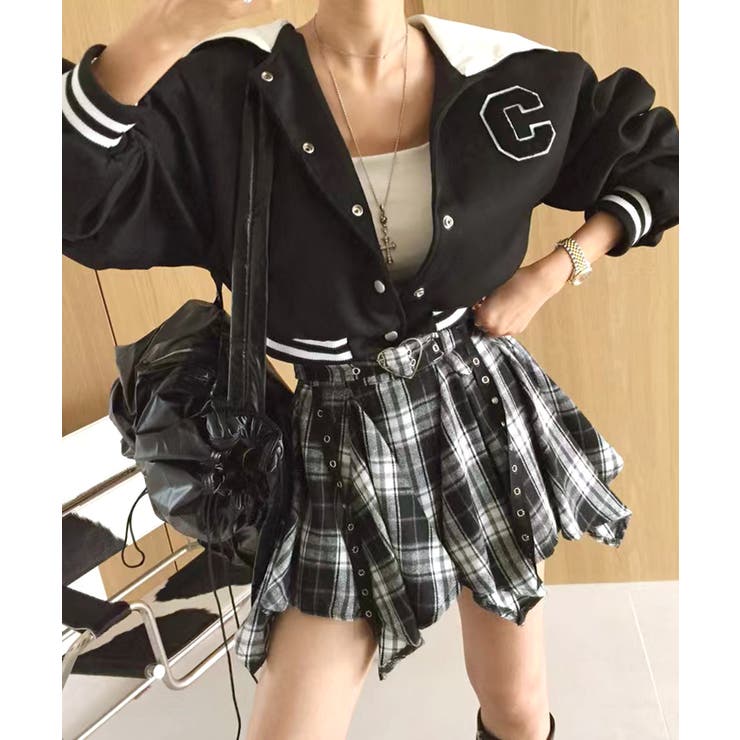 チェック柄ミニスカート インナーパンツ付き アシンメトリー | Riff | 詳細画像5 