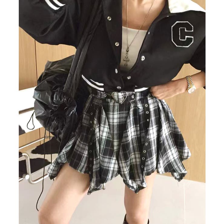 チェック柄ミニスカート インナーパンツ付き アシンメトリー | Riff | 詳細画像6 