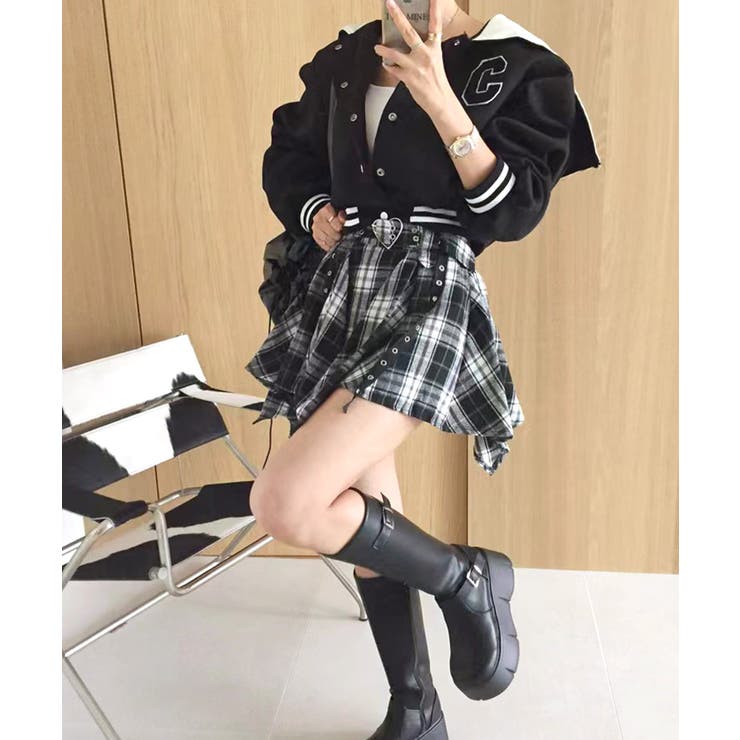 チェック柄ミニスカート インナーパンツ付き アシンメトリー | Riff | 詳細画像9 