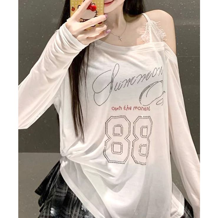 ラインストーンロゴワンショルダーロンT ドッキング レイヤード | Riff | 詳細画像13 