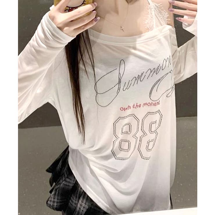 ラインストーンロゴワンショルダーロンT ドッキング レイヤード | Riff | 詳細画像14 