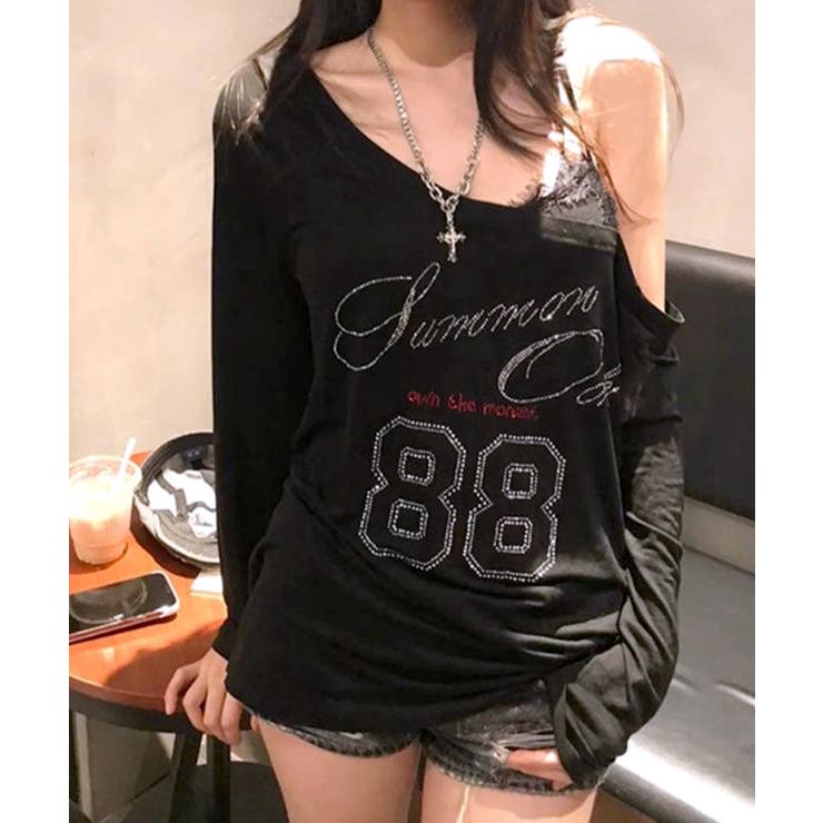 ラインストーンロゴワンショルダーロンT ドッキング レイヤード | Riff | 詳細画像16 