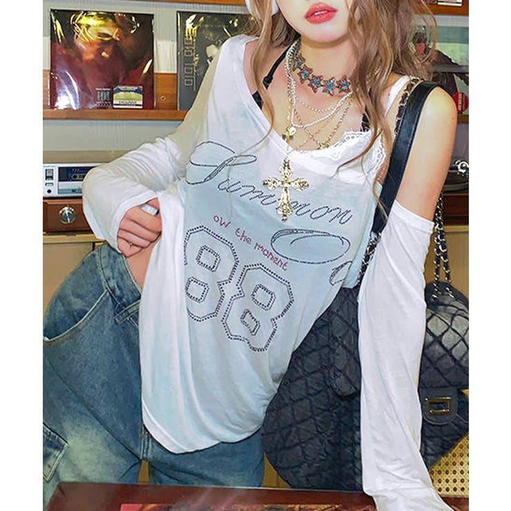 ラインストーンロゴワンショルダーロンT ドッキング レイヤード | Riff | 詳細画像2 