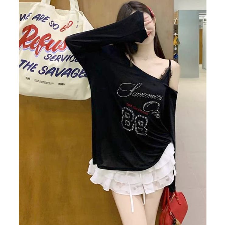 ラインストーンロゴワンショルダーロンT ドッキング レイヤード | Riff | 詳細画像21 