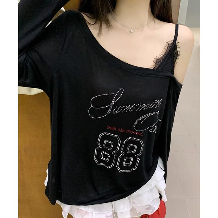 ラインストーンロゴワンショルダーロンT ドッキング レイヤード | Riff | 詳細画像22 