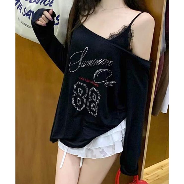 ラインストーンロゴワンショルダーロンT ドッキング レイヤード | Riff | 詳細画像23 