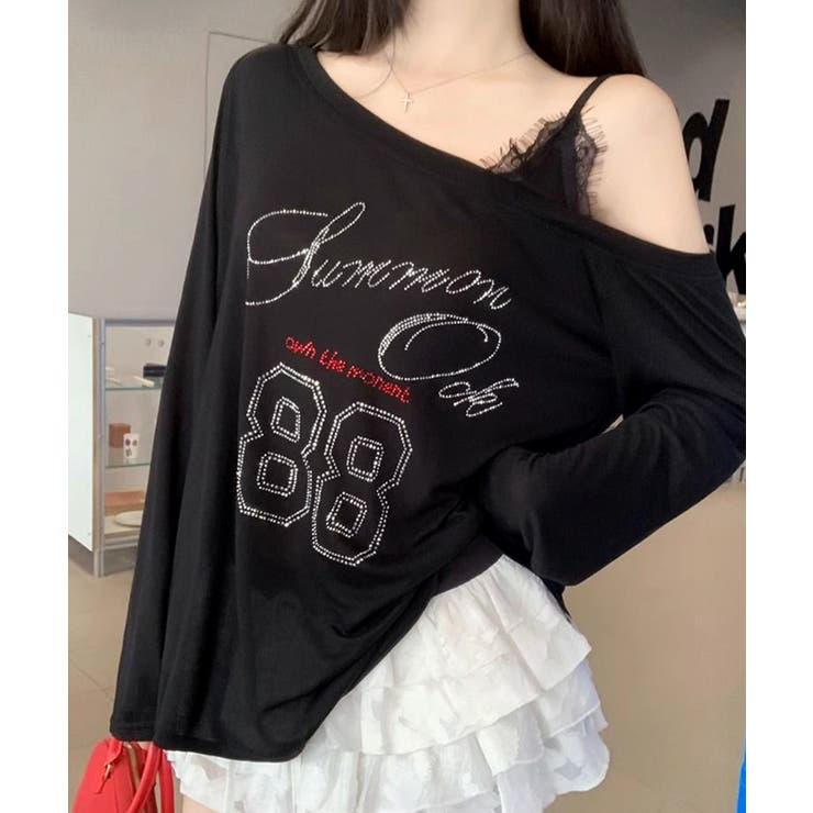 ラインストーンロゴワンショルダーロンT ドッキング レイヤード | Riff | 詳細画像26 