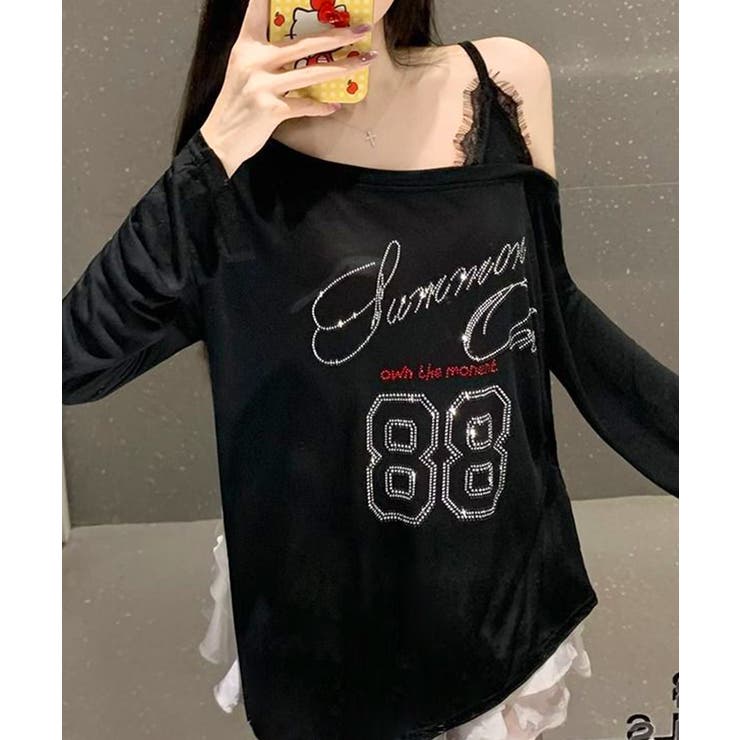 ラインストーンロゴワンショルダーロンT ドッキング レイヤード | Riff | 詳細画像27 