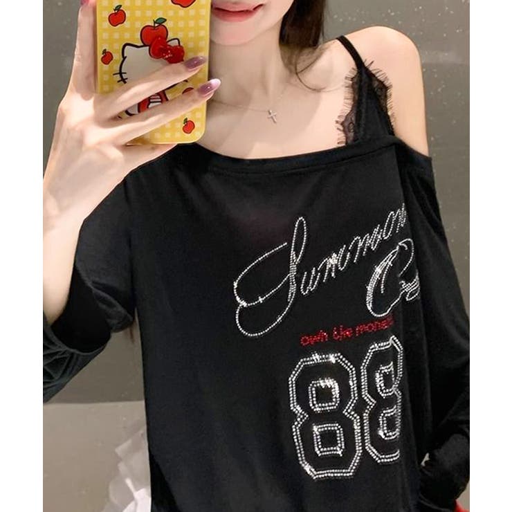 ラインストーンロゴワンショルダーロンT ドッキング レイヤード | Riff | 詳細画像28 