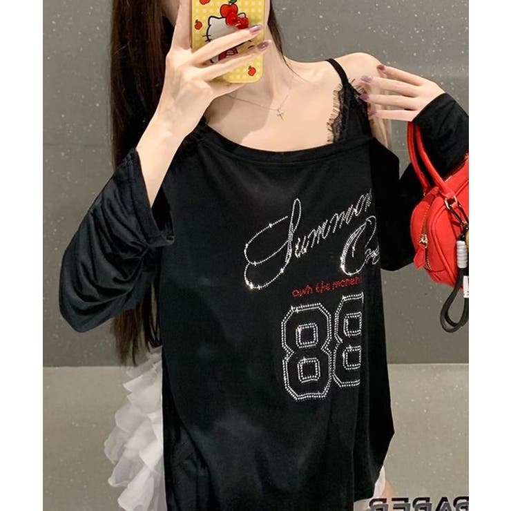 ラインストーンロゴワンショルダーロンT ドッキング レイヤード | Riff | 詳細画像29 