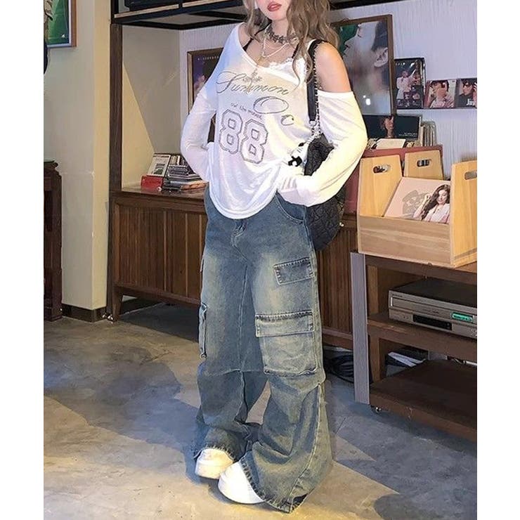 ラインストーンロゴワンショルダーロンT ドッキング レイヤード | Riff | 詳細画像4 