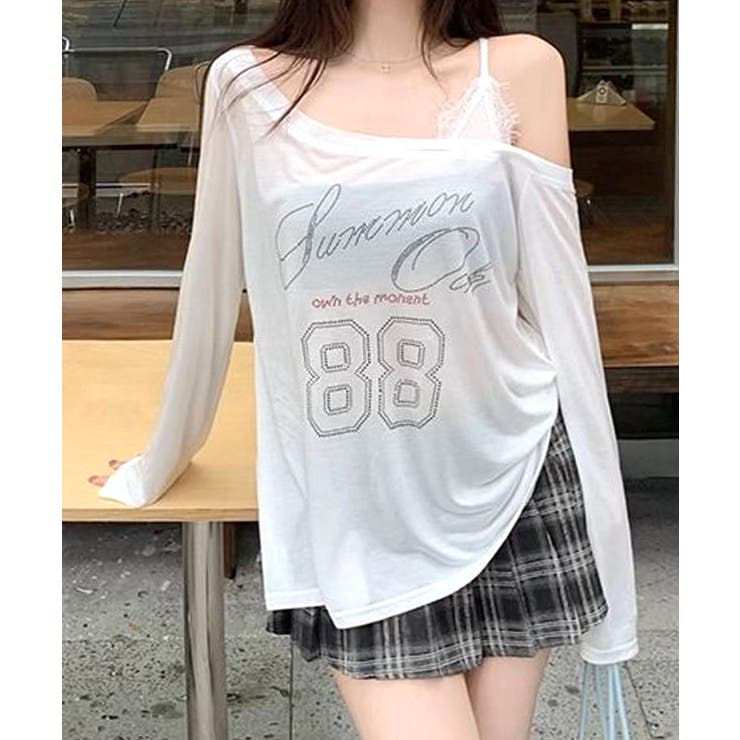 ラインストーンロゴワンショルダーロンT ドッキング レイヤード | Riff | 詳細画像9 