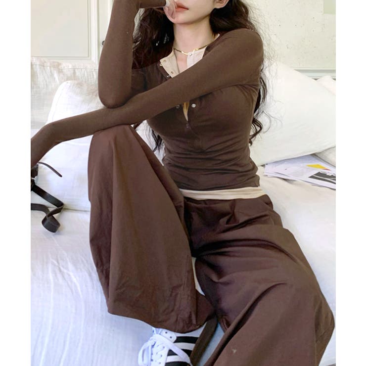 ヘンリーネックレイヤード風トップス フェイクレイヤード ドッキング | Riff | 詳細画像12 