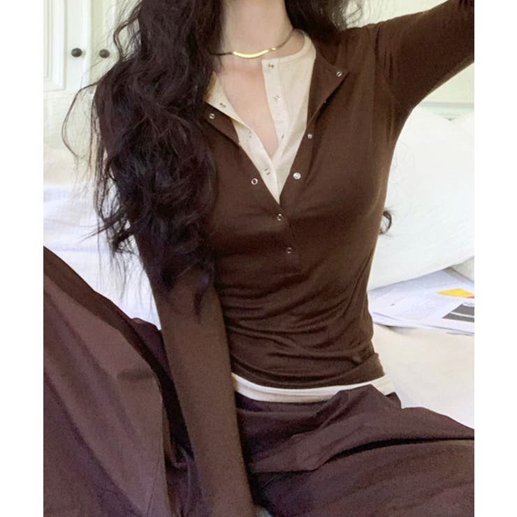 ヘンリーネックレイヤード風トップス フェイクレイヤード ドッキング | Riff | 詳細画像13 