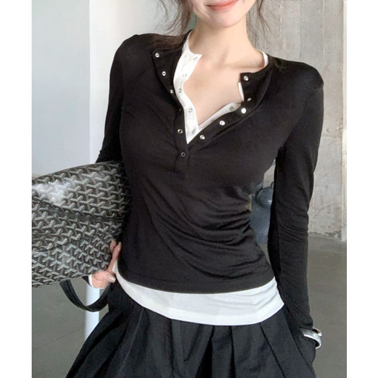 ヘンリーネックレイヤード風トップス フェイクレイヤード ドッキング | Riff | 詳細画像21 