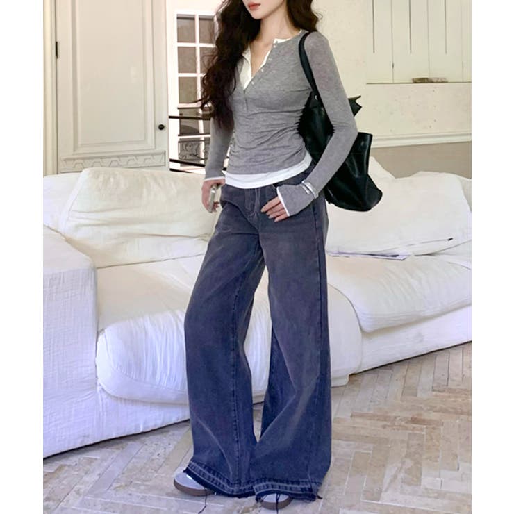 ヘンリーネックレイヤード風トップス フェイクレイヤード ドッキング | Riff | 詳細画像6 