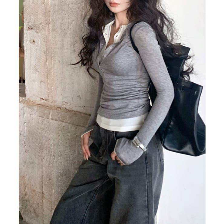 ヘンリーネックレイヤード風トップス フェイクレイヤード ドッキング | Riff | 詳細画像7 