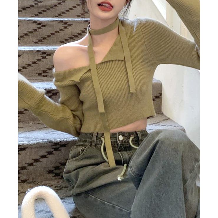 [2点セット] チョーカーリボン付きショート丈リブニット クロップド丈 | Riff | 詳細画像15 