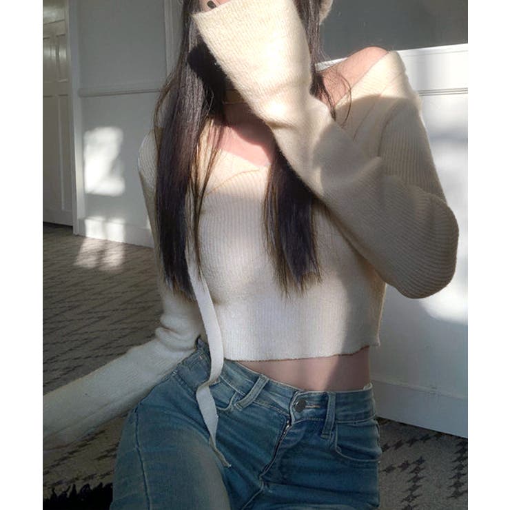 [2点セット] チョーカーリボン付きショート丈リブニット クロップド丈 | Riff | 詳細画像20 