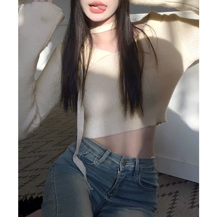 [2点セット] チョーカーリボン付きショート丈リブニット クロップド丈 | Riff | 詳細画像21 