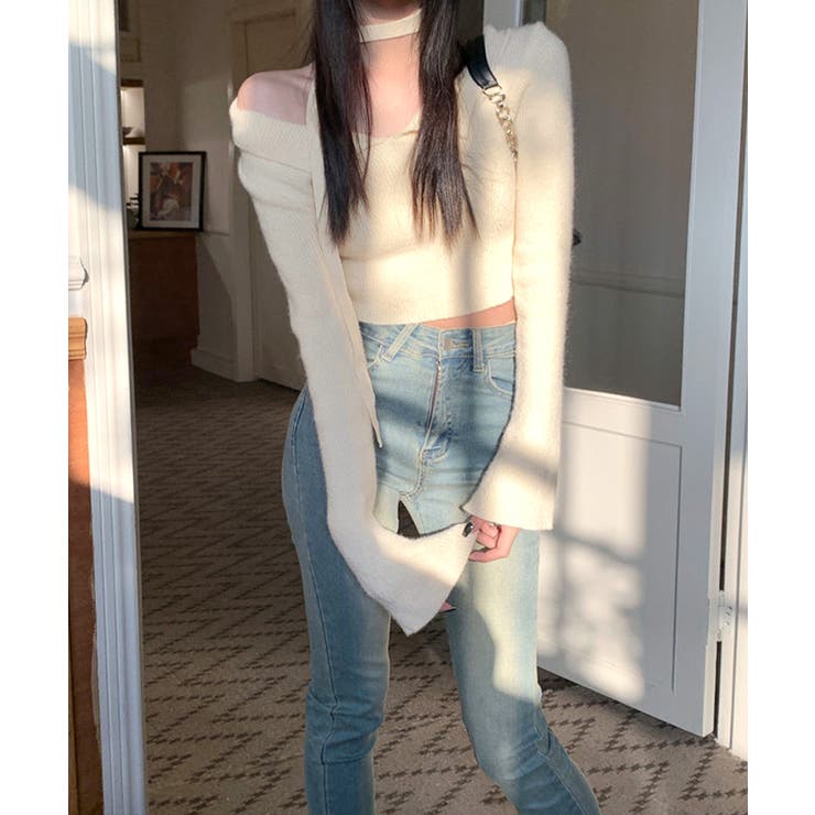 [2点セット] チョーカーリボン付きショート丈リブニット クロップド丈 | Riff | 詳細画像23 