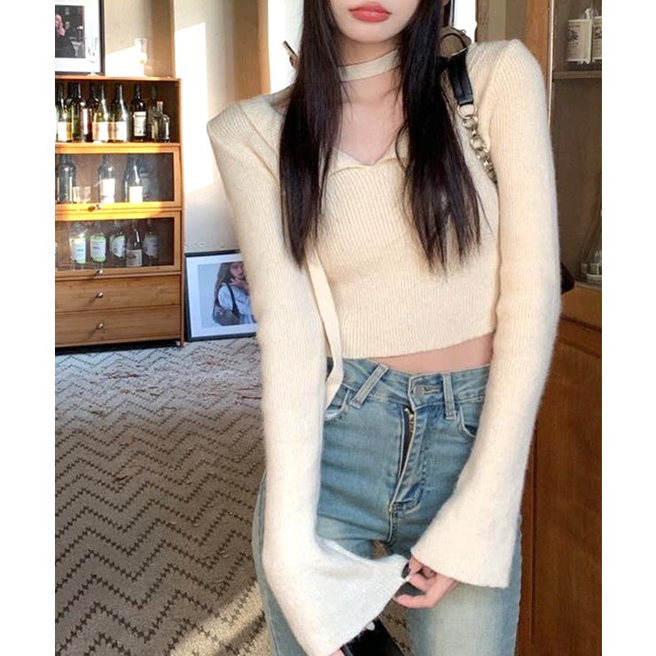 [2点セット] チョーカーリボン付きショート丈リブニット クロップド丈 | Riff | 詳細画像24 