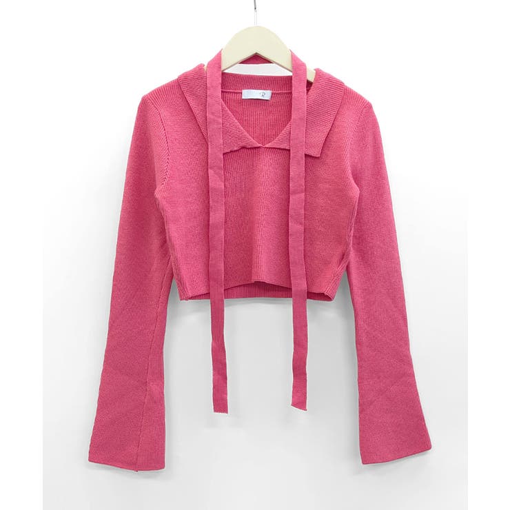 [2点セット] チョーカーリボン付きショート丈リブニット クロップド丈 | Riff | 詳細画像27 