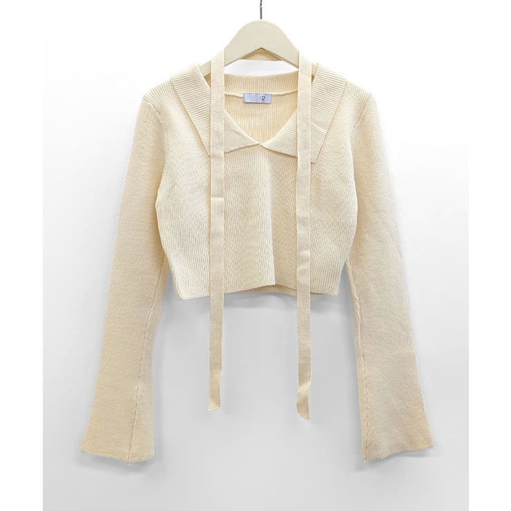 [2点セット] チョーカーリボン付きショート丈リブニット クロップド丈 | Riff | 詳細画像29 