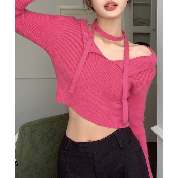 [2点セット] チョーカーリボン付きショート丈リブニット クロップド丈 | Riff | 詳細画像9 