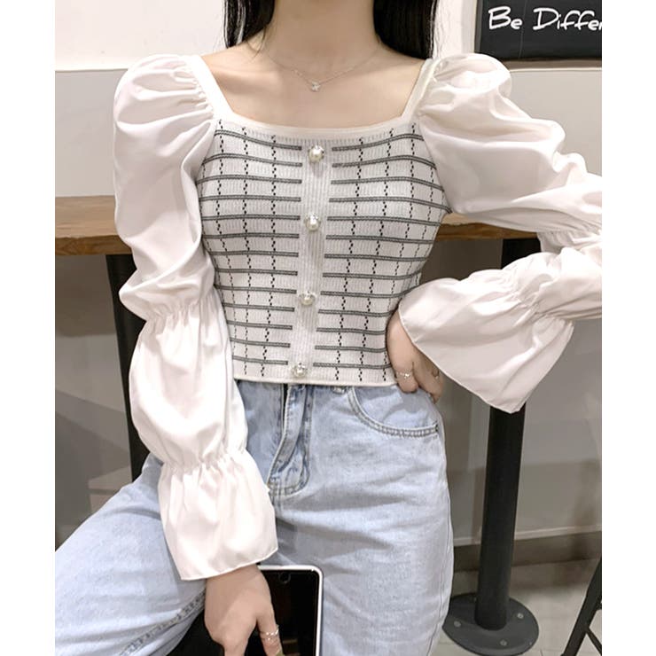 チェック柄クロップドトップス パフスリーブ キャンディスリーブ | Riff | 詳細画像13 