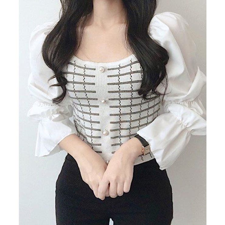 チェック柄クロップドトップス パフスリーブ キャンディスリーブ | Riff | 詳細画像15 