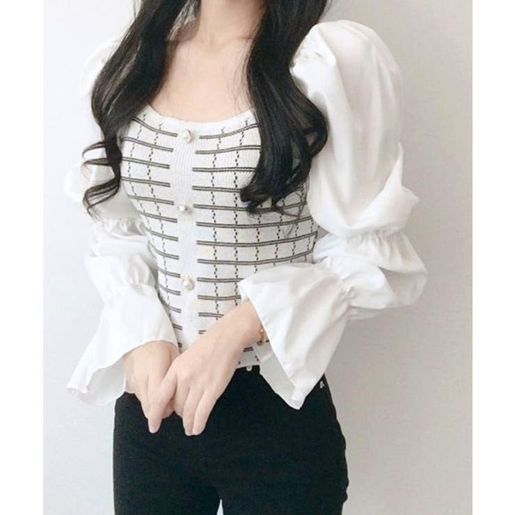 チェック柄クロップドトップス パフスリーブ キャンディスリーブ | Riff | 詳細画像16 