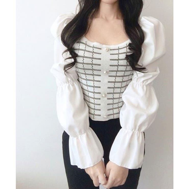 チェック柄クロップドトップス パフスリーブ キャンディスリーブ | Riff | 詳細画像17 