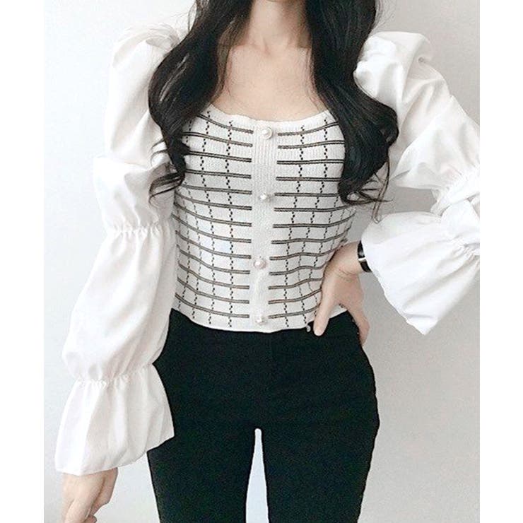 チェック柄クロップドトップス パフスリーブ キャンディスリーブ | Riff | 詳細画像18 