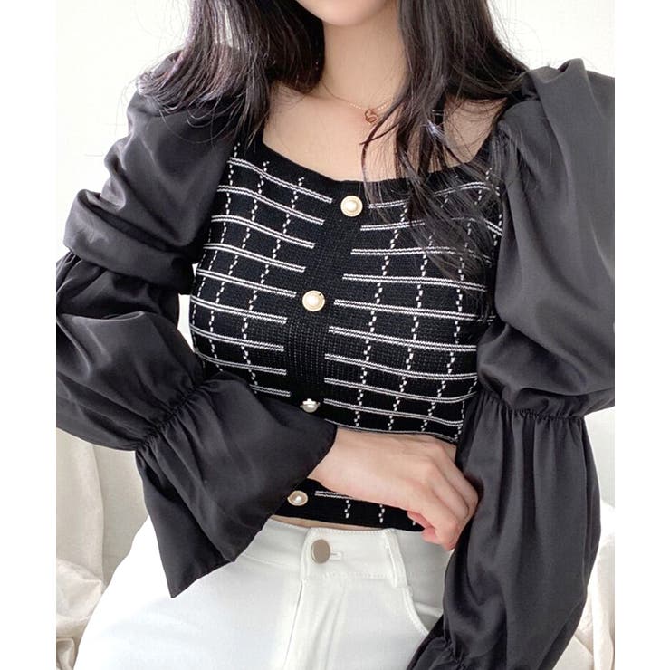 チェック柄クロップドトップス パフスリーブ キャンディスリーブ | Riff | 詳細画像22 