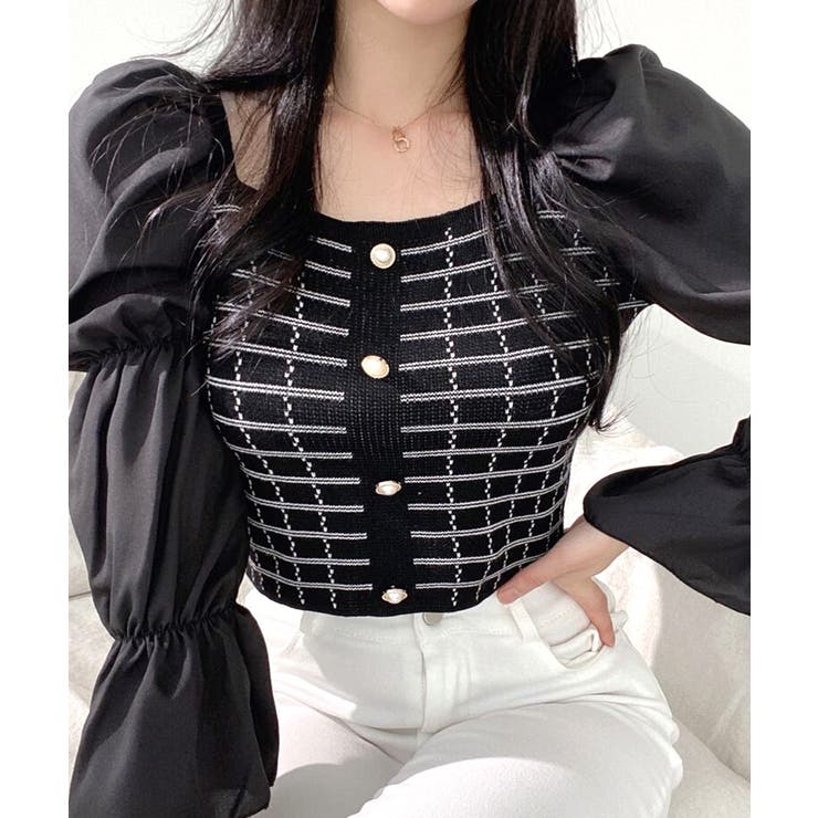 チェック柄クロップドトップス パフスリーブ キャンディスリーブ | Riff | 詳細画像23 