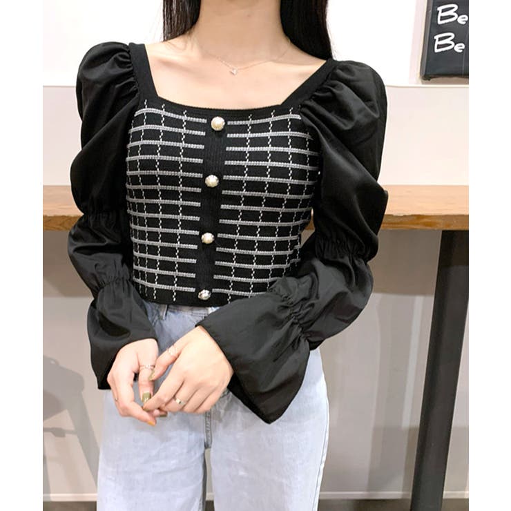 チェック柄クロップドトップス パフスリーブ キャンディスリーブ | Riff | 詳細画像26 