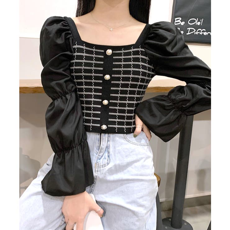 チェック柄クロップドトップス パフスリーブ キャンディスリーブ | Riff | 詳細画像29 