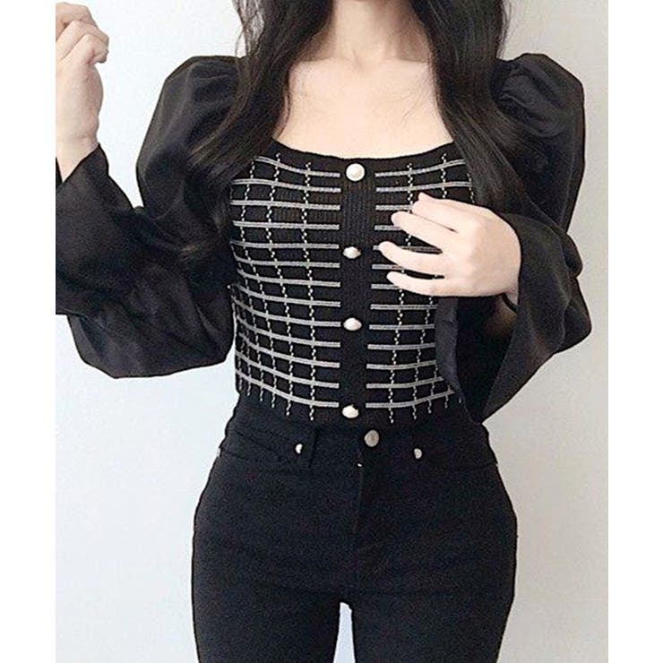 チェック柄クロップドトップス パフスリーブ キャンディスリーブ | Riff | 詳細画像34 