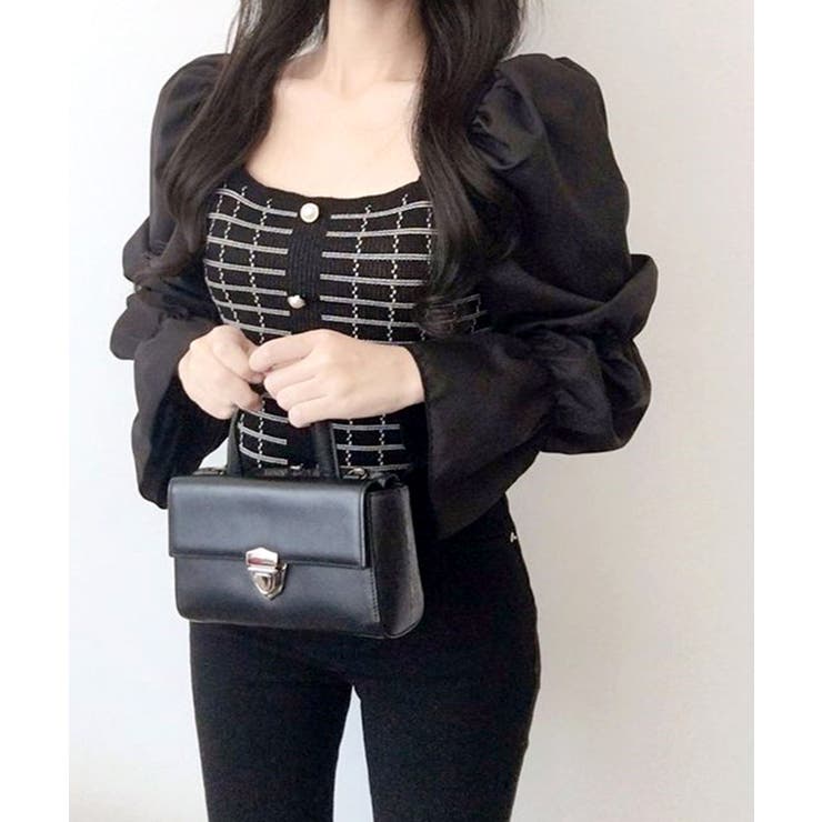 チェック柄クロップドトップス パフスリーブ キャンディスリーブ | Riff | 詳細画像36 