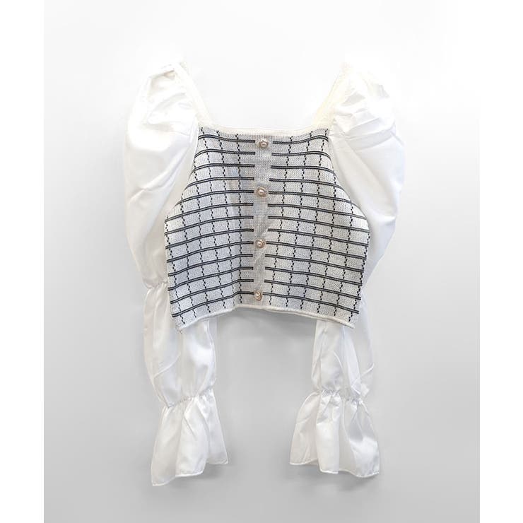 チェック柄クロップドトップス パフスリーブ キャンディスリーブ | Riff | 詳細画像38 