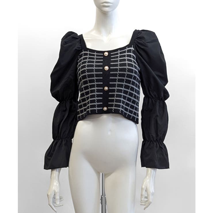 チェック柄クロップドトップス パフスリーブ キャンディスリーブ | Riff | 詳細画像40 